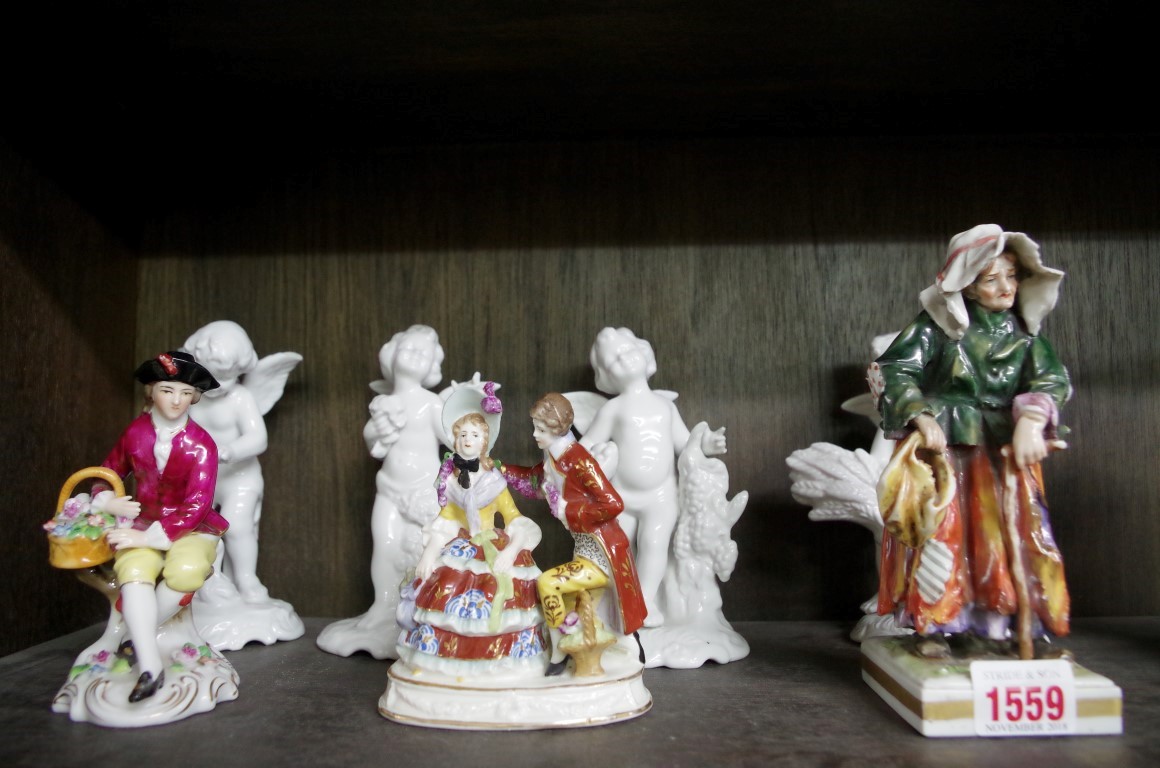 A collection of English and Continental pottery and porcelain figures. - Image 2 of 3
