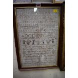 A George IV needlework verse sampler, by Hannah Brown, August 16, 182?, 43 x 28.5cm.