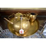 A Dutch Secessionist style brass teaset and tray, the tray 37cm wide.