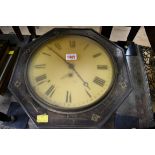 A 19th century mahogany and brass inlaid octagonal wall clock, with single fusee, 34.5cm wide,