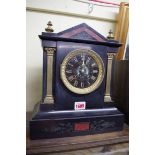 A late 19th century slate, brass and marble mantel clock, 31cm high.