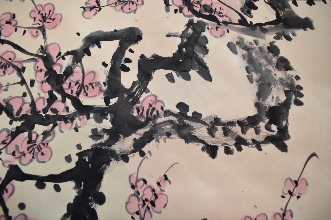 Chinese School, a bird with flowering prunus, watercolour scroll, 134 x 67cm. - Image 8 of 8