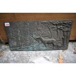 A bronze relief plaque of two deer in a landscape, 23 x 46cm.