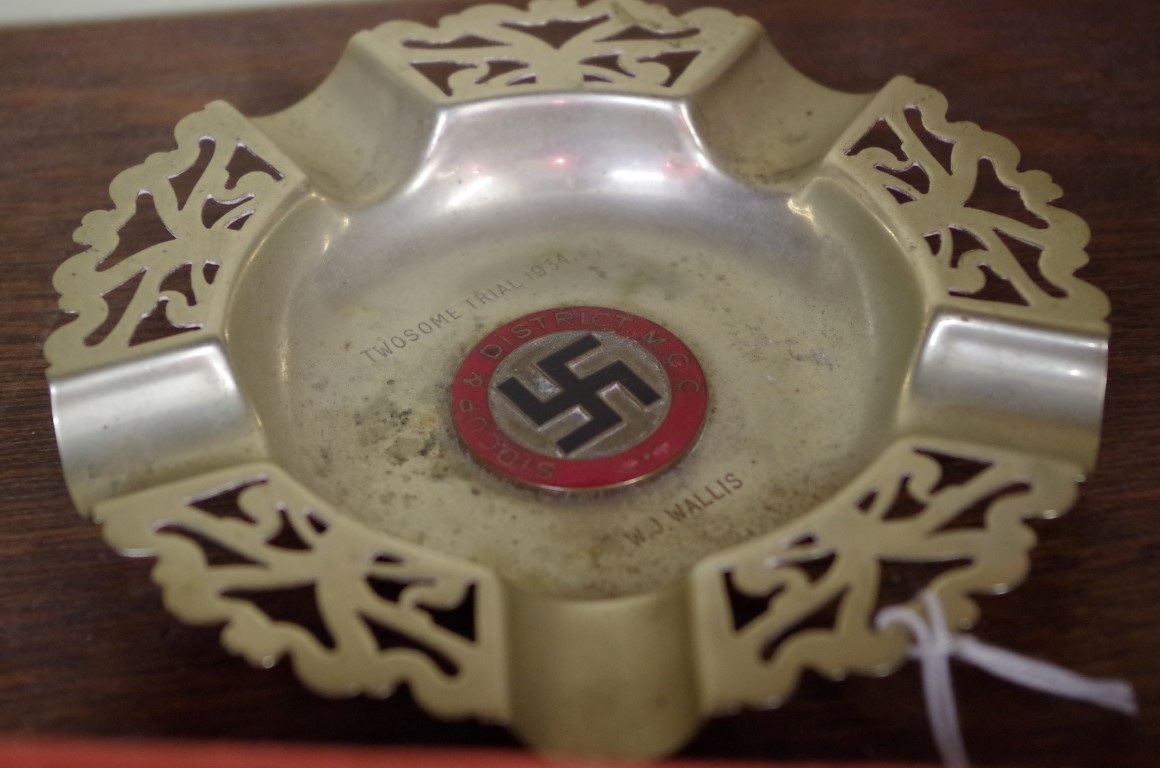 A World War II period carved wood novelty Hitler pipe, in remains of original card box; together