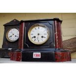 Two slate and marble mantel clocks, largest 31cm high.