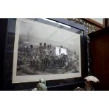 Elizabeth Butler; monochrome print, The Battle of Waterloo, pencil signed, 50 x 79cm, framed and