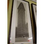 Three black and white photographic images of New York buildings, 87 x 24.5cm.