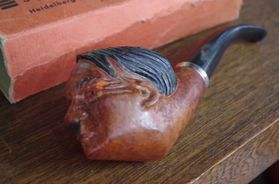 A World War II period carved wood novelty Hitler pipe, in remains of original card box; together - Image 3 of 3