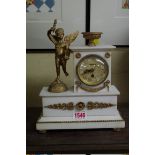 A white marble and gilt metal mantel clock, 25.5cm high.