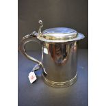 A Queen Anne style silver lidded quart tankard, by Wakely & Wheeler, London 1933, engraved