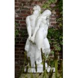 Garden Sculpture: ▲ Ernest Shone-Jones A carved white marble group of Adam and Eve Signed E. Shone-