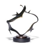 Garden Sculpture: ▲ Guy Portelli Swallows III Bronze on ebonised wood base Signed G Portelli