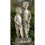 Garden Statuary: Joseph Durham: A carved white marble group of two children titled