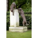 Garden Sculpture: ▲ Mark Coreth Playing Leopards Bronze Signed M. Coreth A/C on limestone base