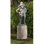 Garden Statuary: A lead figure of Punch circa 1900 on associated stone plinth 160cm high