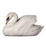 Garden Sculpture: ▲ Ian Chappell A carved wood swan Signed 48cm high by 85cm long