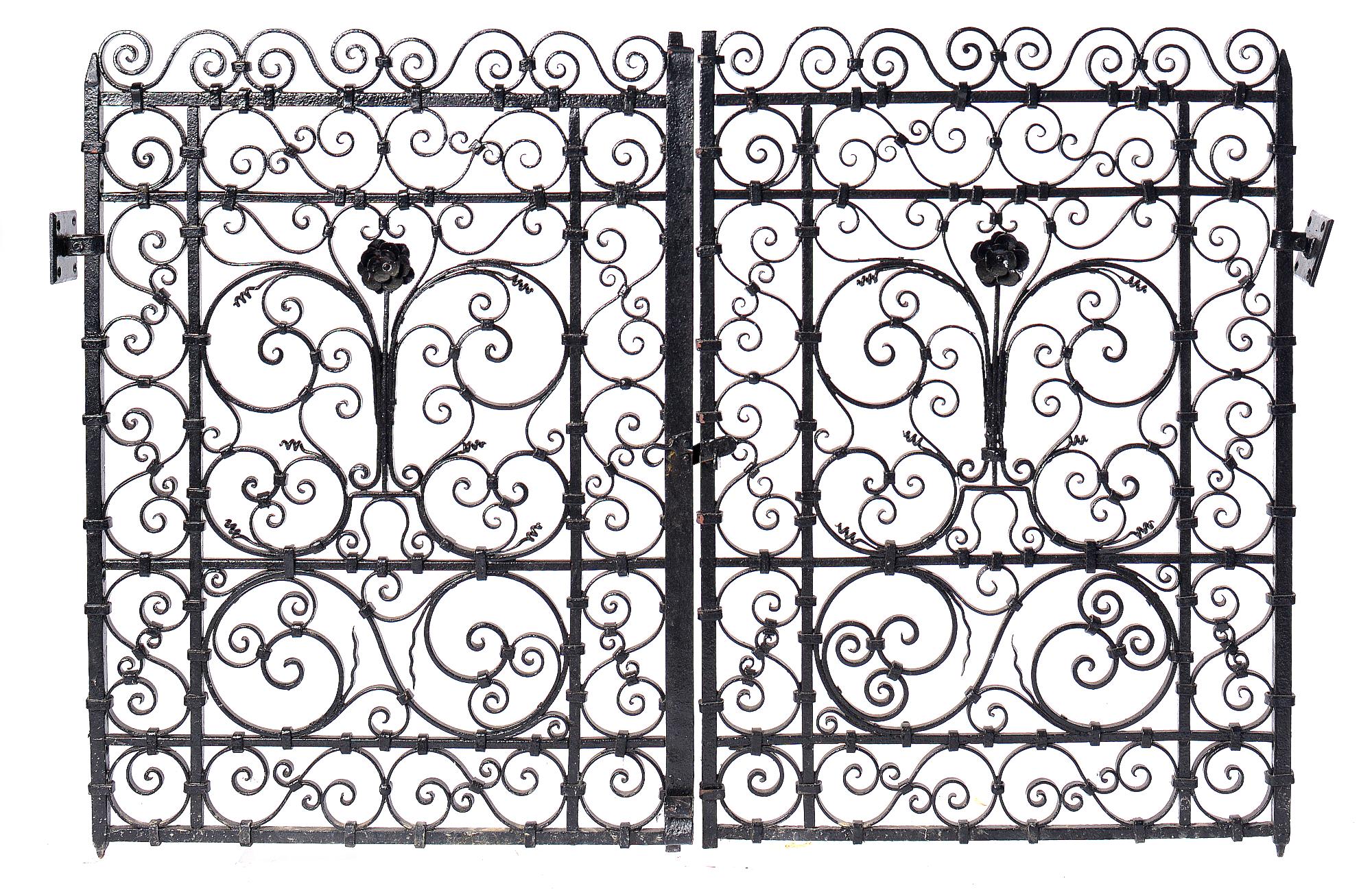 Architectural: A pair of small wrought iron gateslate 19th century90cm high by 128cm wide