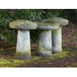 Garden Statuary: A harlequin set of three carved stone staddlestonesthe tallest 74cm