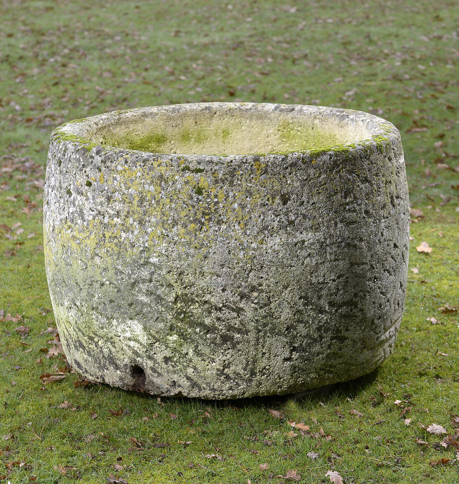 Planter/Water Feature: A circular stone trough 65cm high by 95cm diameter