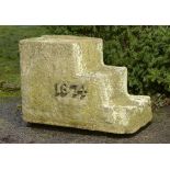 Equestrian: A Victorian carved stone mounting blockdated 187461cm high by 94cm long