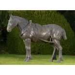 Equestrian/Garden Sculpture: A life size bronze figure of a dray horse, 210cm high by 290cm long