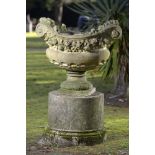 Garden Urn: A carved white marble oval cistern on standFrench, 19th centuryon later composition