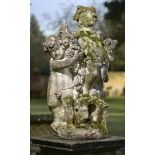 Garden Statuary: A composition stone group of two putto representing Summer and Autumn2nd half