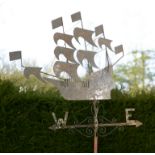 Architectural: A sheet iron weather vane in the form of a galleonearly 20th century with direction