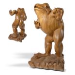 Modern Sculpture: A carved hardwood froglast quarter 20th centurysigned K Celilinc Juga107cm high