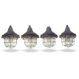 Lighting: A set of four cast iron industrial light fittingsmid 20th century 38cm high