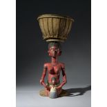 Tribal/Ethonographic: Mother and Child figure Drum “A-Ndef”, Baga People, Guinea, overpainted in