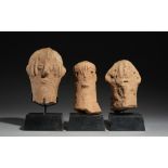 Tribal/Ethonographic: Three scarified terracotta heads, Bura culture, Niger, date unknown 12-14