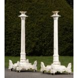 Lighting: A pair of rare early Victorian cast iron parapet lamp bases, circa 1840 170cm high, the