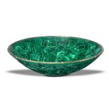 Minerals: A malachite bowl with brass rim, Congo, 30cm diameter