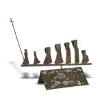 Sculpture: An iron sculpture made up of axe heads on roof ridge base, French, mid 20th century,