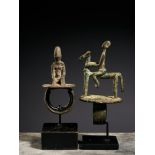 Tribal/Ethnographic: Pair of bronze rings representing rider and seated figure, Dogon People,