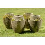 Plant pots/Planters: † A set of four carved stone urns, modern, 68cm high