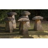 A set of four Cotswold stone staddlestones, 78cm high