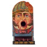 Games: A painted Passe-Boule game board of a man in a smoking cap, modern, 86cm high by 43cm wide