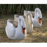 Plant pots/Containers: A set of three composition stone swan planters, 2nd half 20th century, 56cm