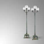 Lighting: A pair of monumental bronze standing lights early 20th centuryfitted with globes356cm