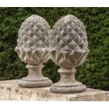 Finials: A pair of composition stone pineapples, 2nd half 20th century, 58cm high