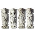 Architectural: A set of four carved white marble architectural corner pieces, late 19th century, 65