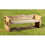 Garden Furniture: A carved oak seat, modern, 200cm long