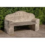 Garden Furniture: A carved limestone seat, 1st half 20th century, 173cm wide