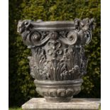 Plant pots/Urns: An unusual bronze planter in the form of a capital, 20th century, 54cm high