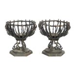 Plant pots/Urns: A pair of rare Victorian cast and wrought iron planters, late 19th century, 63cm