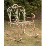 Garden Furniture: An unusual wrought iron rocking chair, late 19th century
