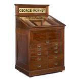 Furniture: A mahogany artists supply shop cabinet circa 1900 with gilt sign George Rowney 148cm high