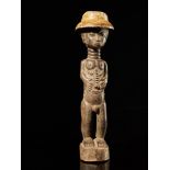 Tribal: Baulo Kolon male statue with colonial hat Baule people, Ivory Coast 31cm